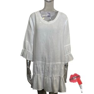 Match Linen Tunic Women XL‎ White Lagenlook Whimsical Beachy Boho Coastal